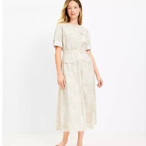 LOFT Tile Utility Midi Pocket Shirt Dress Gulf Sands Khaki Tan 14